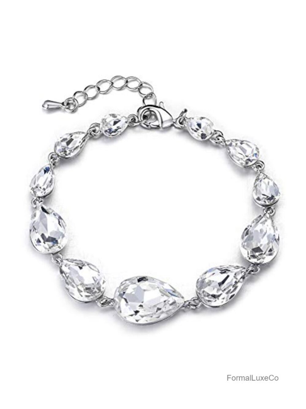 Austrian Crystal Teardrop Link Bracelet, Adjustable Chain, Wedding Bridal Party